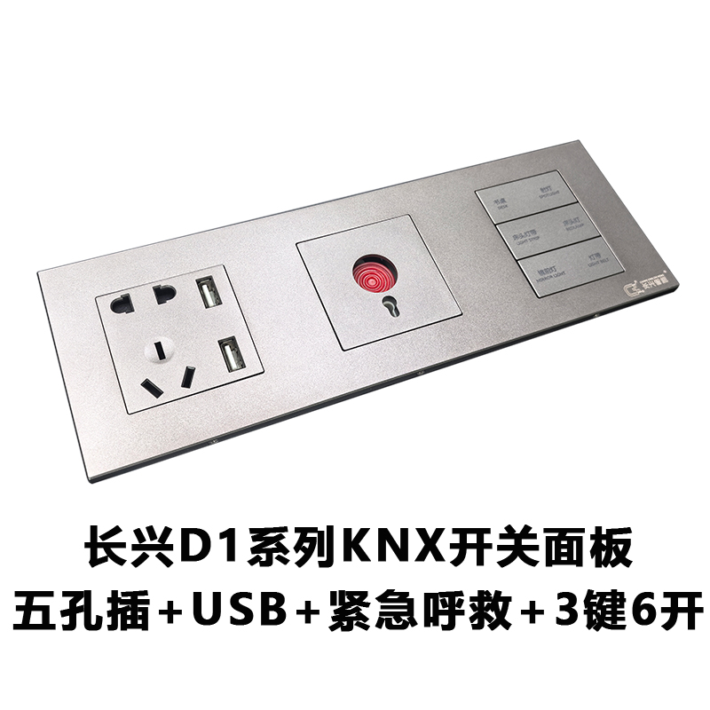 长兴D1系列KNX开关面板五孔插+USB+紧急呼救+3键6开-800主图