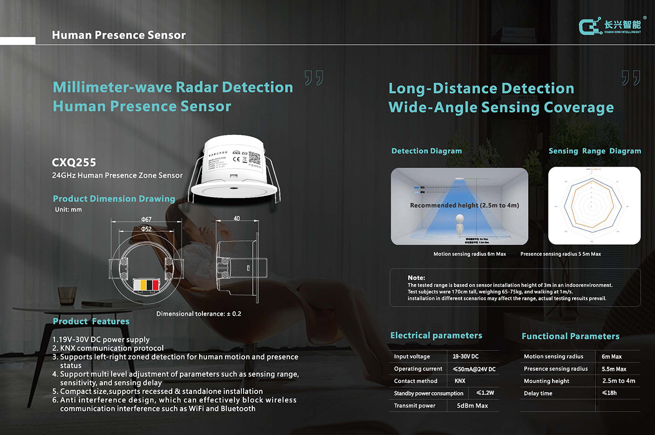 长兴KNX 人体存在传感器CXQ255 - 智能酒店开关面板（images 5）